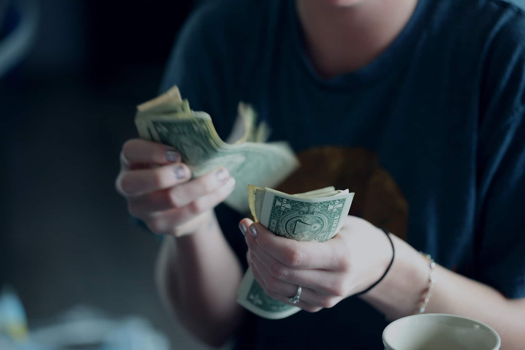 Lady counting money